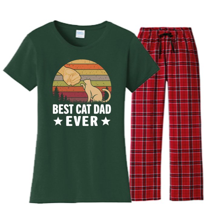 Best Cat Dad Ever Funny Cute Retro Women's Flannel Pajama Set