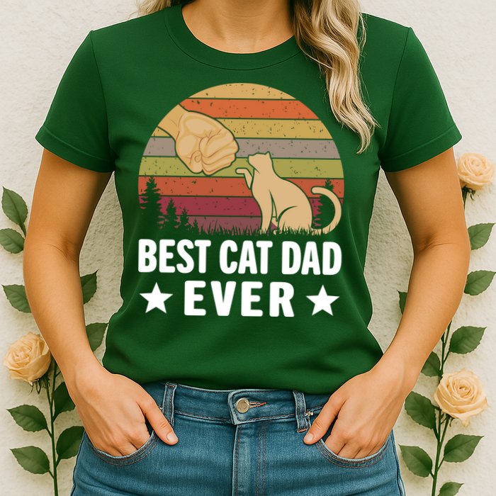 Best Cat Dad Ever Funny Cute Retro Womens T-Shirt