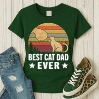 Best Cat Dad Ever Funny Cute Retro Womens T-Shirt