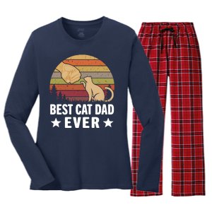 Best Cat Dad Ever Funny Cute Retro Women's Long Sleeve Flannel Pajama Set 