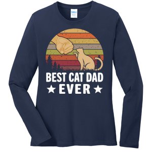 Best Cat Dad Ever Funny Cute Retro Ladies Long Sleeve Shirt