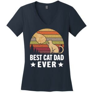 Best Cat Dad Ever Funny Cute Retro Women's V-Neck T-Shirt