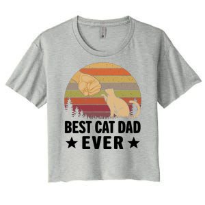 Best Cat Dad Ever Funny Cute Retro Women's Crop Top Tee