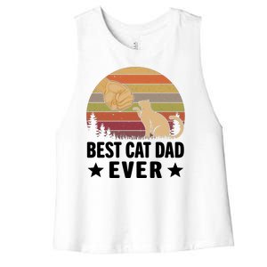 Best Cat Dad Ever Funny Cute Retro Women's Racerback Cropped Tank