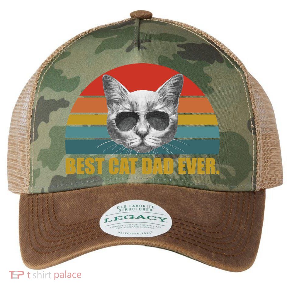 Best Cat Dad Ever Retro Sunset Legacy Tie Dye Trucker Hat