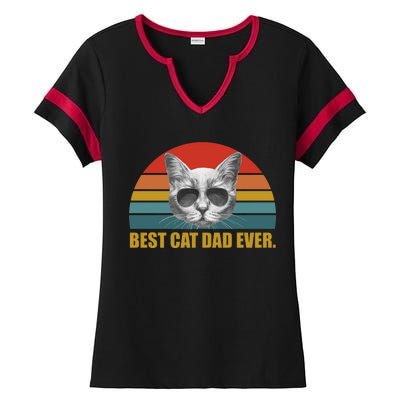 Best Cat Dad Ever Retro Sunset Ladies Halftime Notch Neck Tee