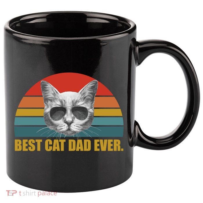 Best Cat Dad Ever Retro Sunset 11oz C Handle Ceramic Mug