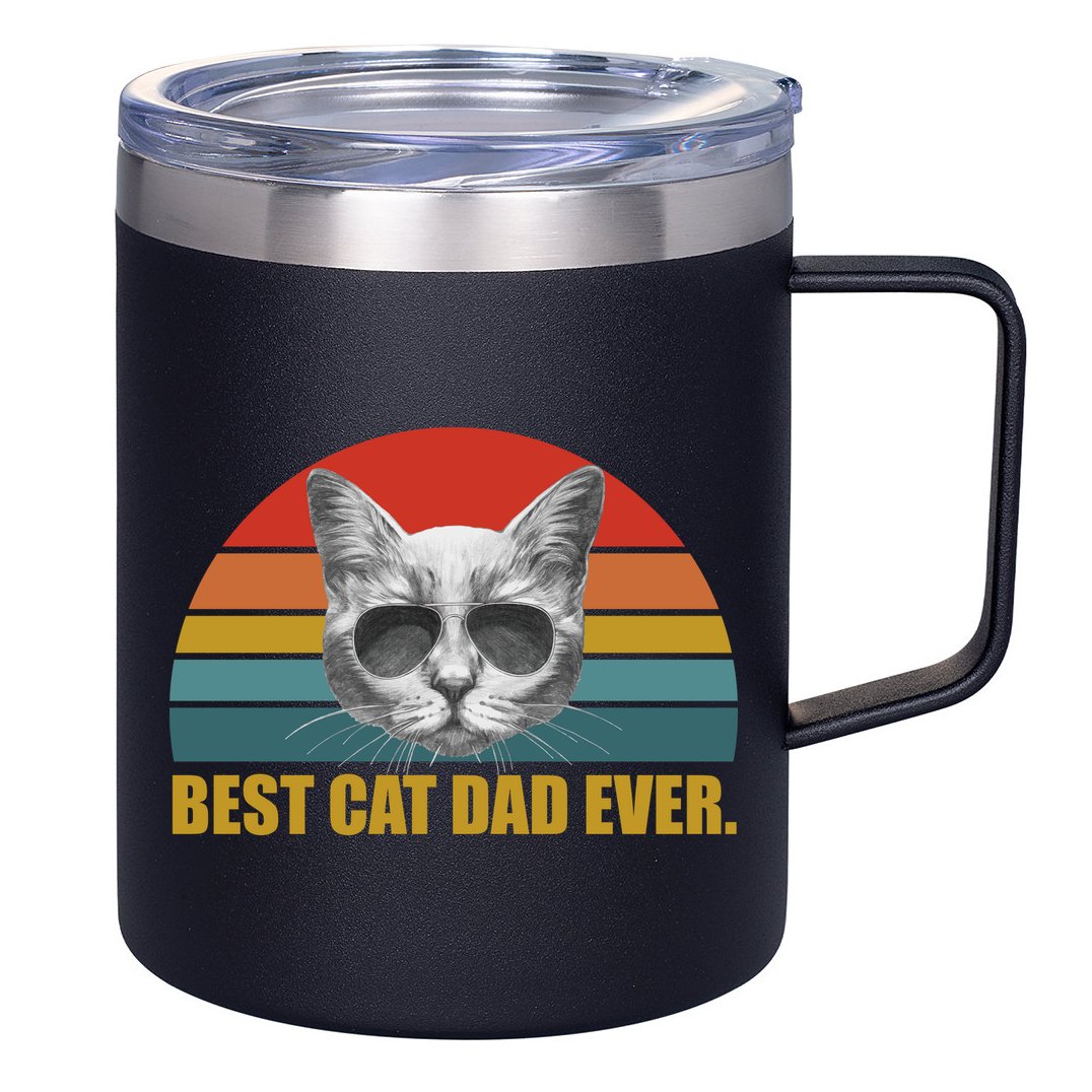 Best Cat Dad Ever Retro Sunset 12oz Stainless Steel Coffee Mug