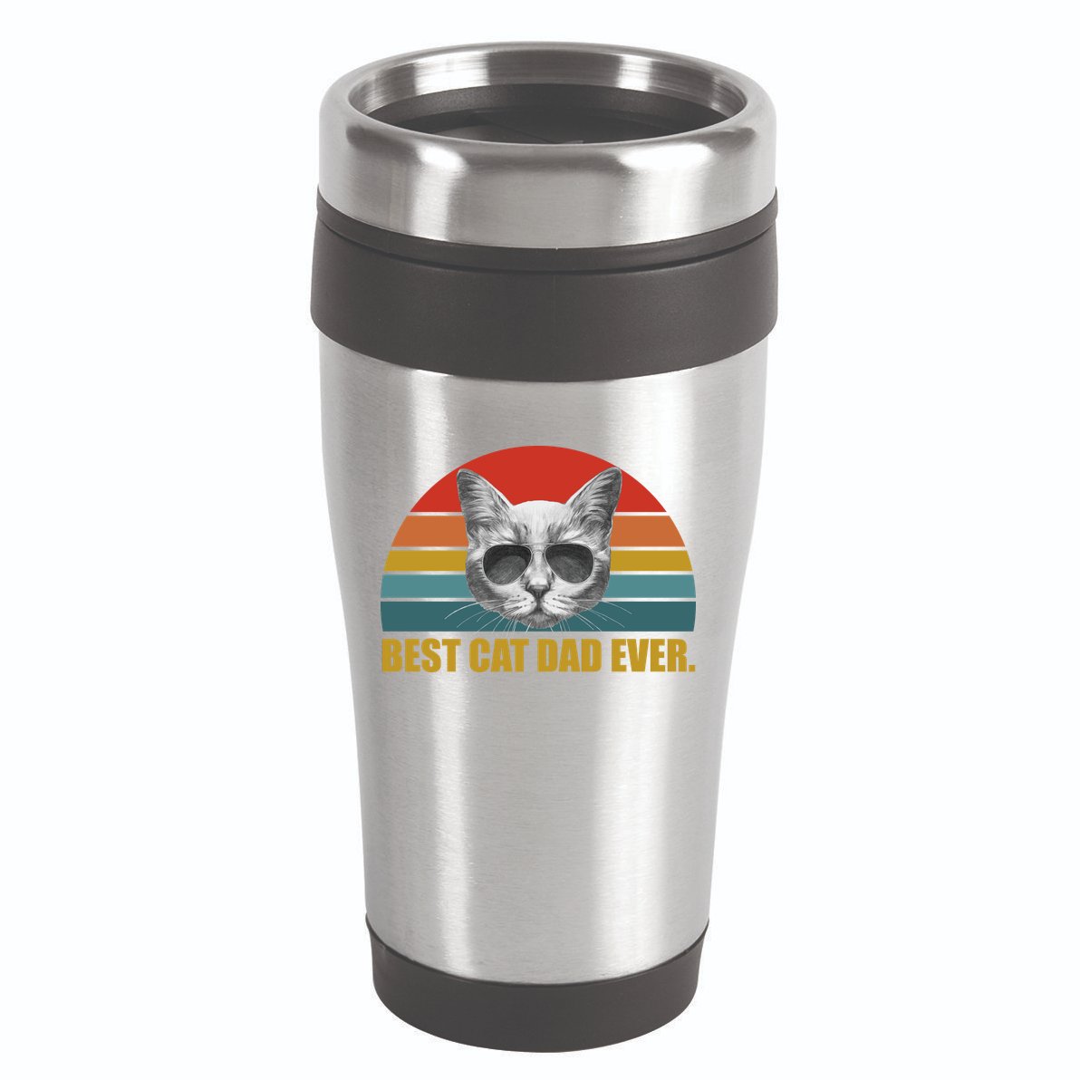 Best Cat Dad Ever Retro Sunset 16oz Travel Tumbler