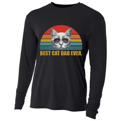 Best Cat Dad Ever Retro Sunset Cooling Performance Long Sleeve Crew