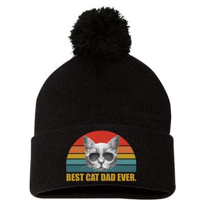 Best Cat Dad Ever Retro Sunset Pom Pom 12in Knit Beanie