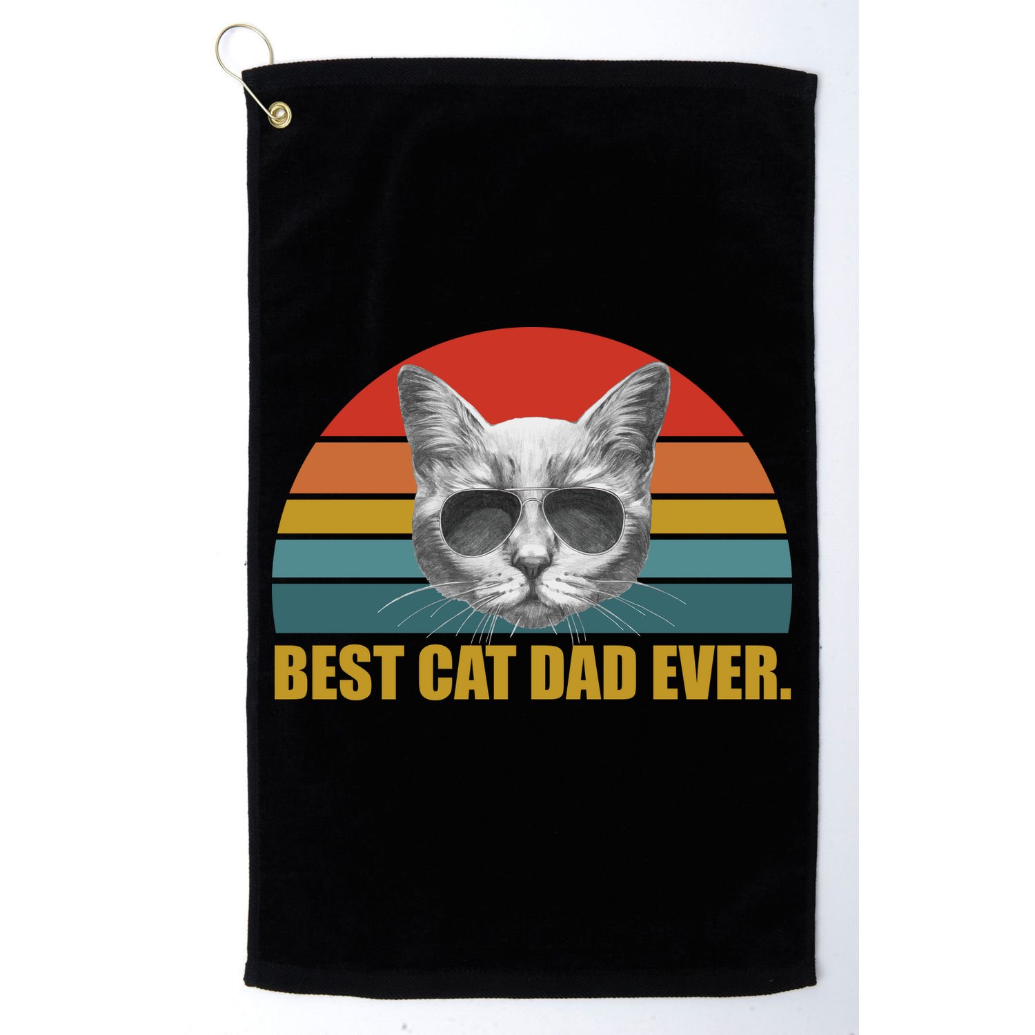 Best Cat Dad Ever Retro Sunset Golf Towel