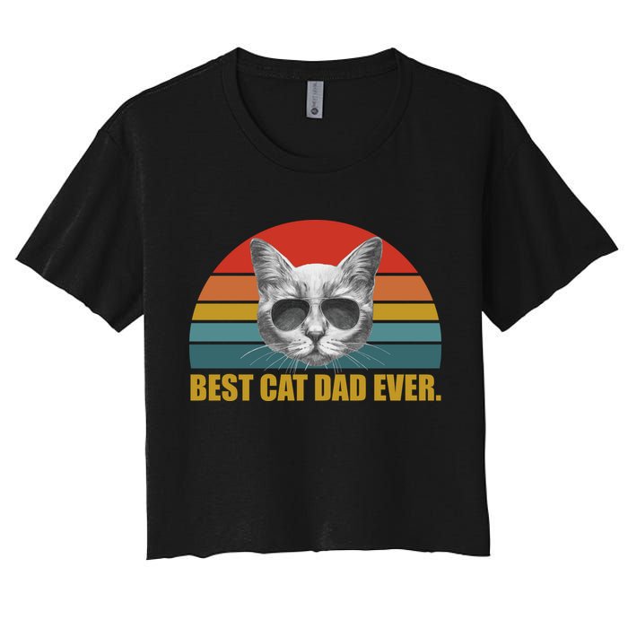 Best Cat Dad Ever Retro Sunset Women's Crop Top Tee