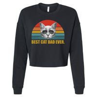 Best Cat Dad Ever Retro Sunset Cropped Pullover Crew