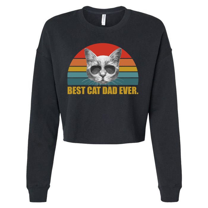 Best Cat Dad Ever Retro Sunset Cropped Pullover Crew