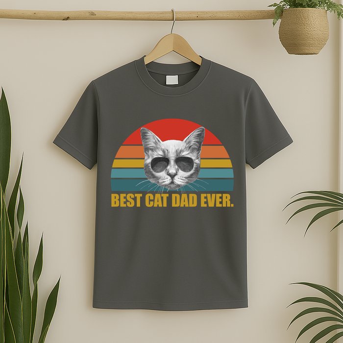 Best Cat Dad Ever Retro Sunset T-Shirt