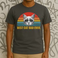 Best Cat Dad Ever Retro Sunset T-Shirt
