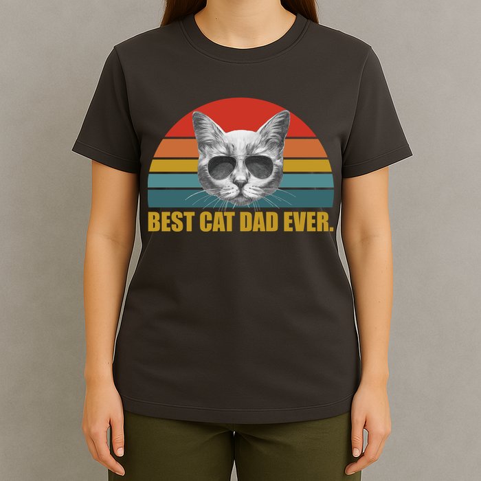 Best Cat Dad Ever Retro Sunset T-Shirt