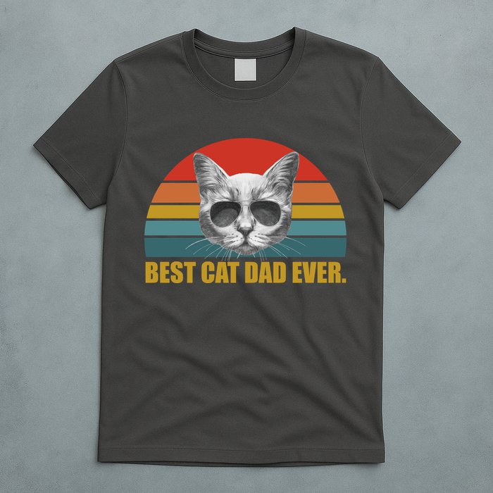 Best Cat Dad Ever Retro Sunset T-Shirt