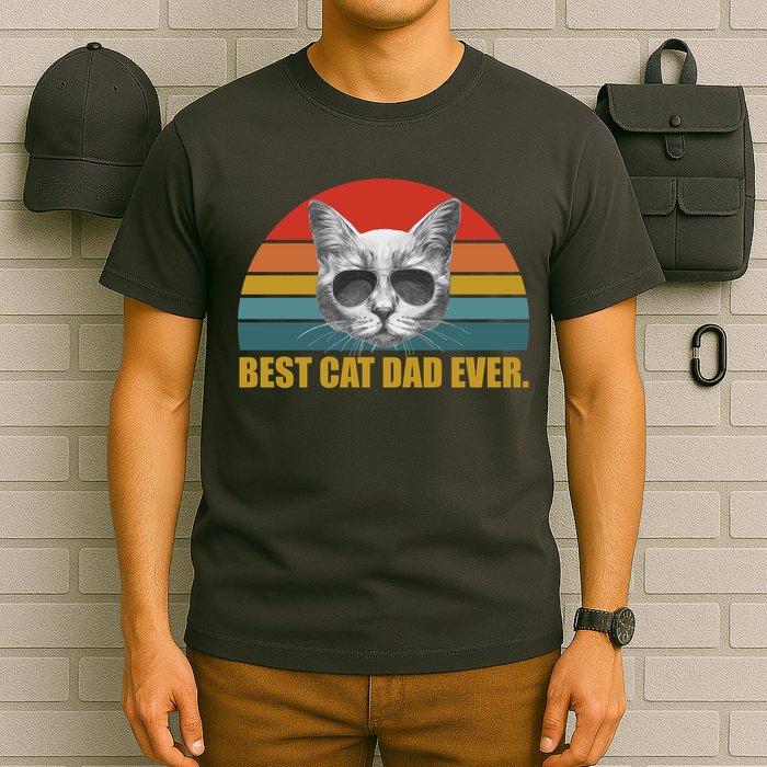 Best Cat Dad Ever Retro Sunset T-Shirt