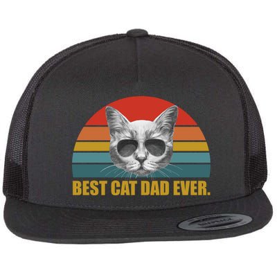 Best Cat Dad Ever Retro Sunset Flat Bill Trucker Hat