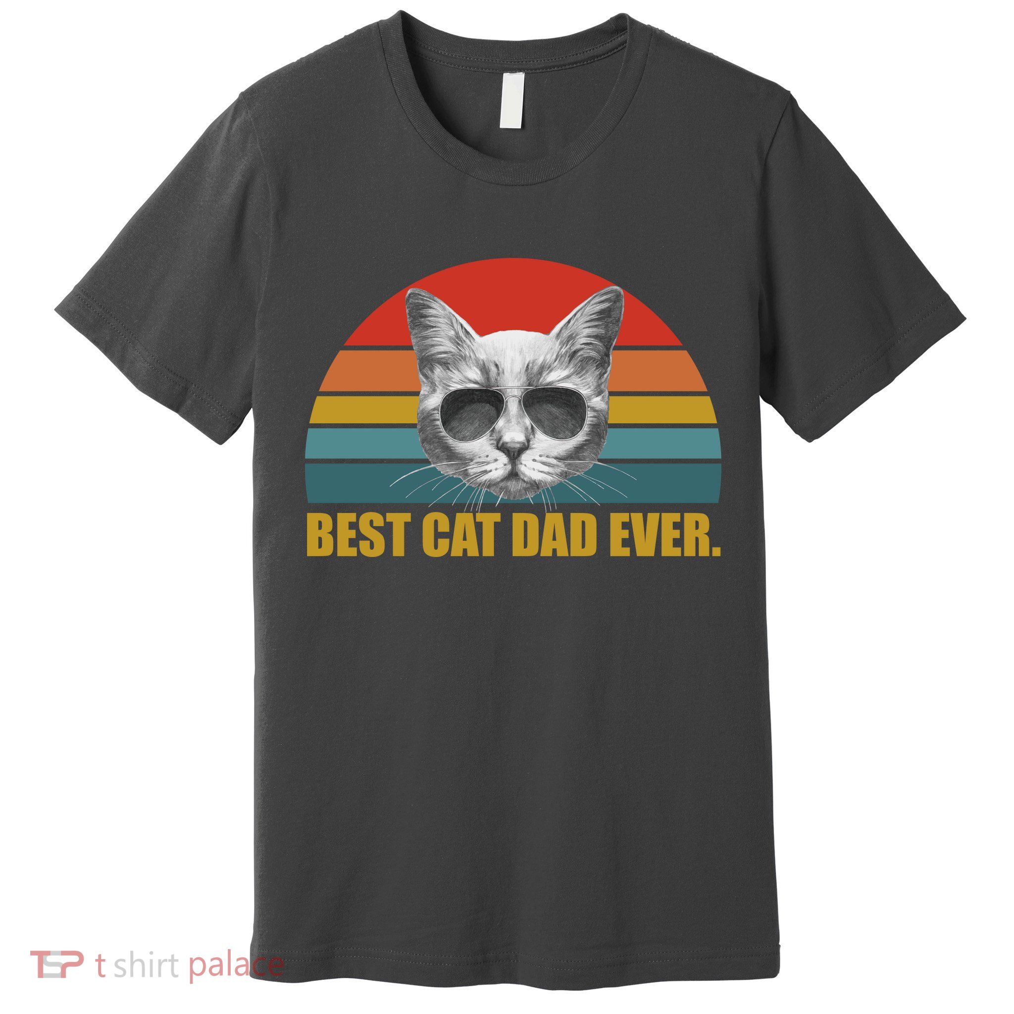 Best Cat Dad Ever Retro Sunset Premium T-Shirt