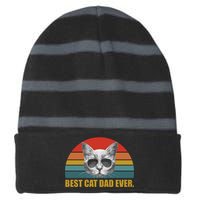 Best Cat Dad Ever Retro Sunset Striped Beanie with Solid Band