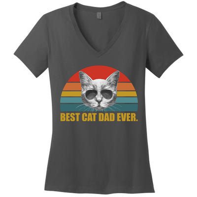 Best Cat Dad Ever Retro Sunset Women's V-Neck T-Shirt