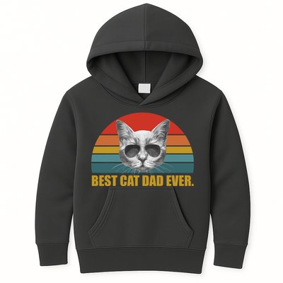 Best Cat Dad Ever Retro Sunset Kids Hoodie