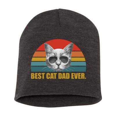 Best Cat Dad Ever Retro Sunset Short Acrylic Beanie