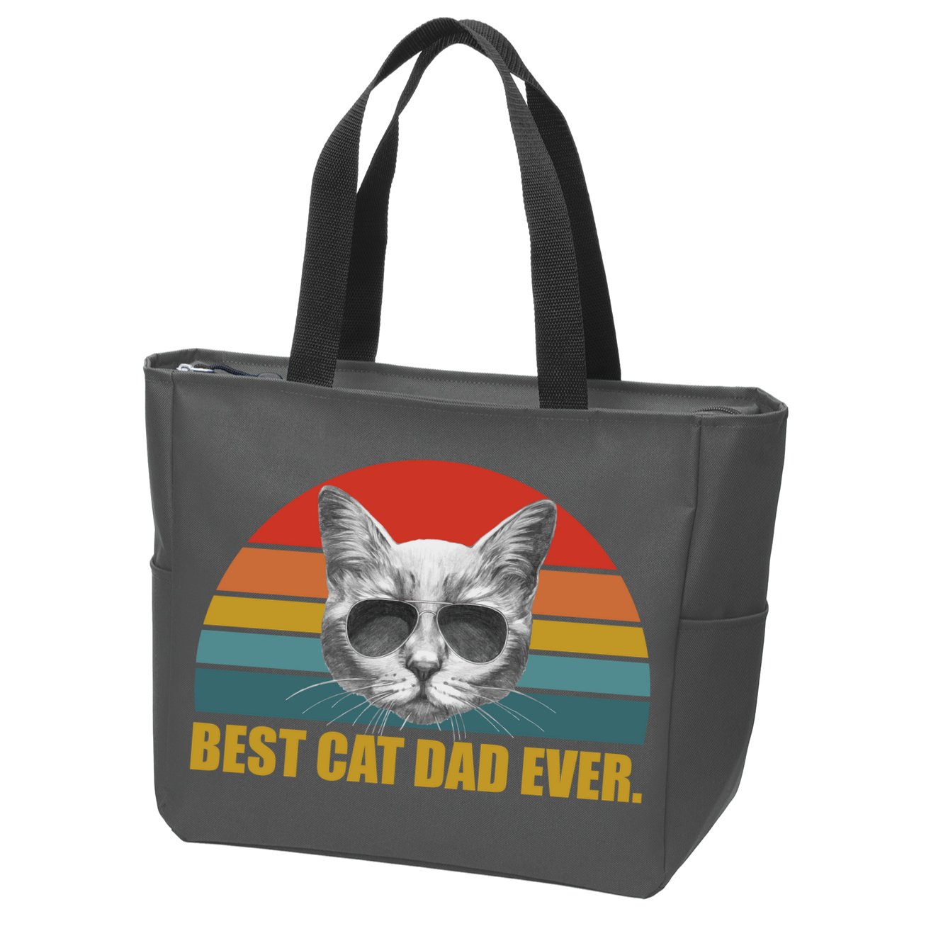 Best Cat Dad Ever Retro Sunset Zip Tote Bag