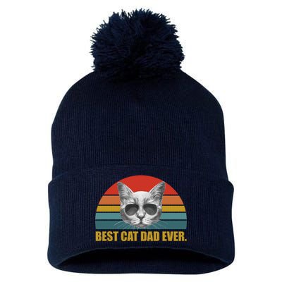 Best Cat Dad Ever Retro Sunset Pom Pom 12in Knit Beanie