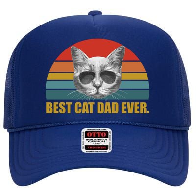 Best Cat Dad Ever Retro Sunset High Crown Mesh Back Trucker Hat