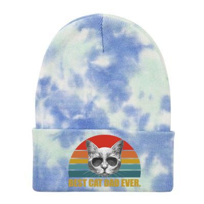 Best Cat Dad Ever Retro Sunset Tie Dye 12in Knit Beanie