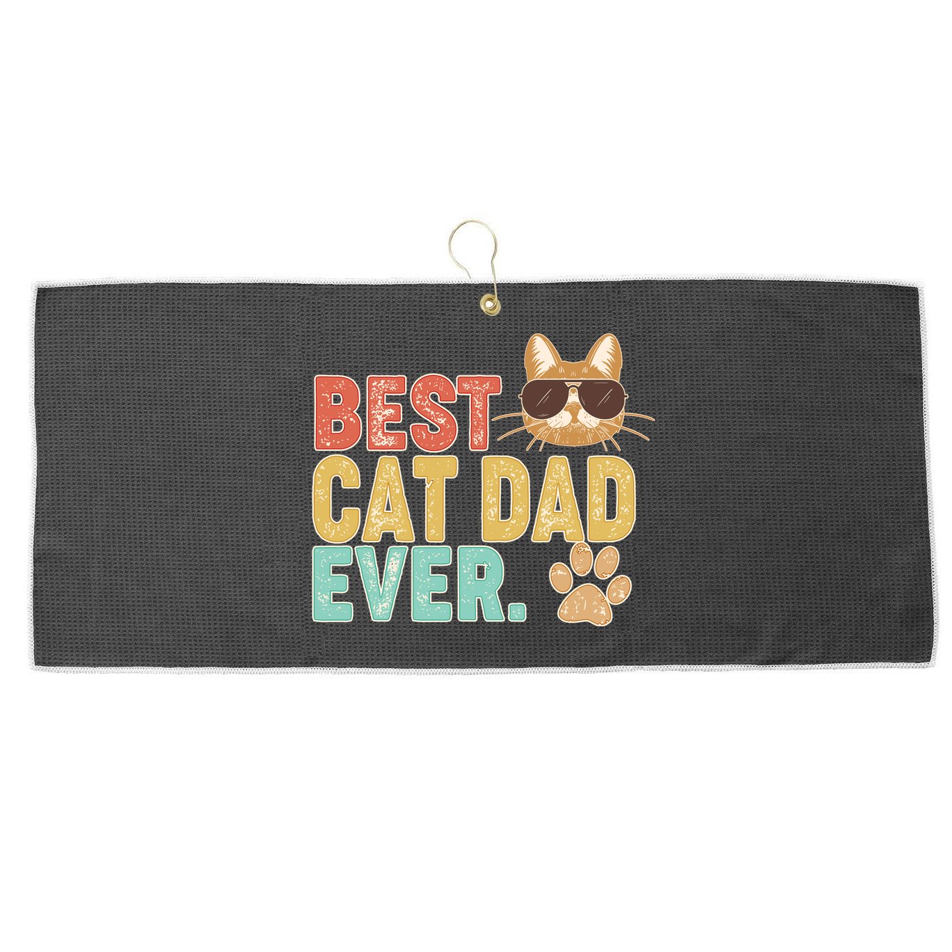 Best Cat Dad Ever Vintage Colors Large Microfiber Waffle Golf Towel