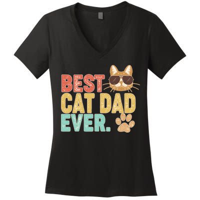 Best Cat Dad Ever Vintage Colors Women's V-Neck T-Shirt
