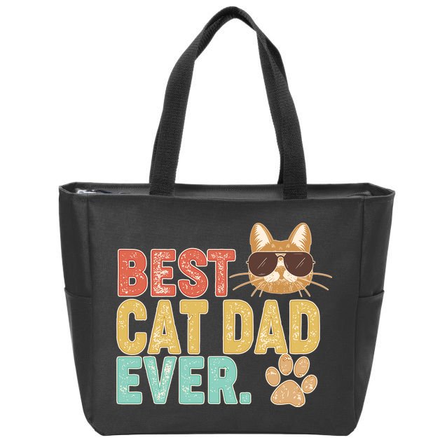 Best Cat Dad Ever Vintage Colors Zip Tote Bag