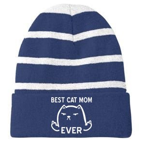 Best Cat Mom Ever Striped Beanie with Solid Band