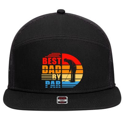 Best Dad By Par Retro Golf Sunset 7 Panel Mesh Trucker Snapback Hat