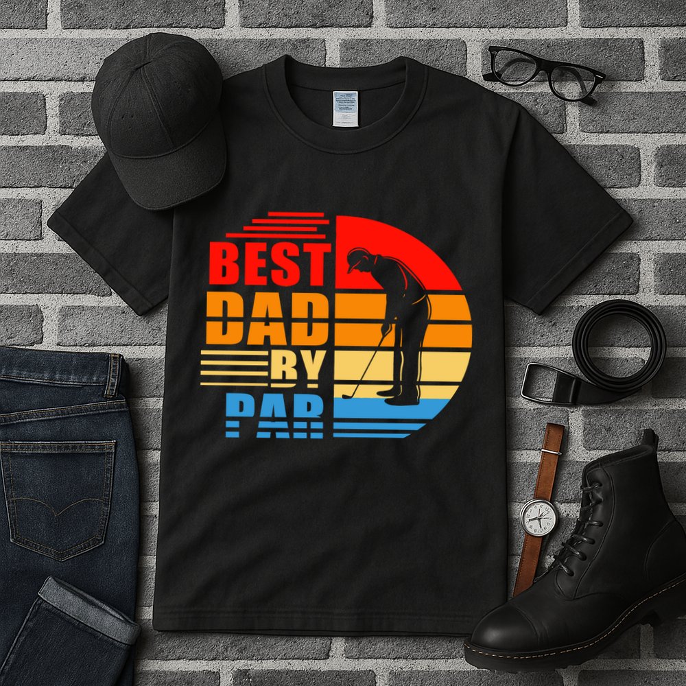 Best Dad By Par Retro Golf Sunset Tall T-Shirt