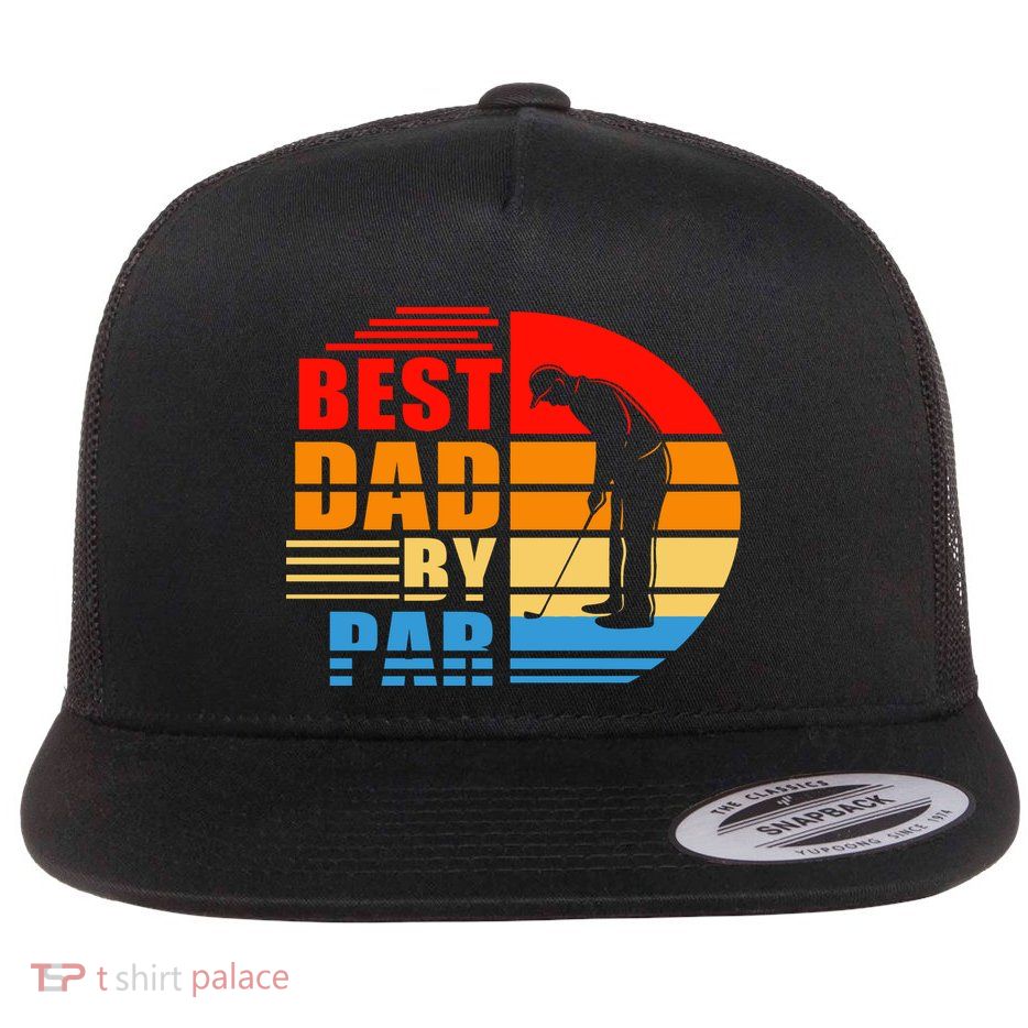 Best Dad By Par Retro Golf Sunset Flatbill Hat