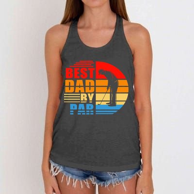 Best Dad By Par Retro Golf Sunset Women's Knotted Racerback Tank