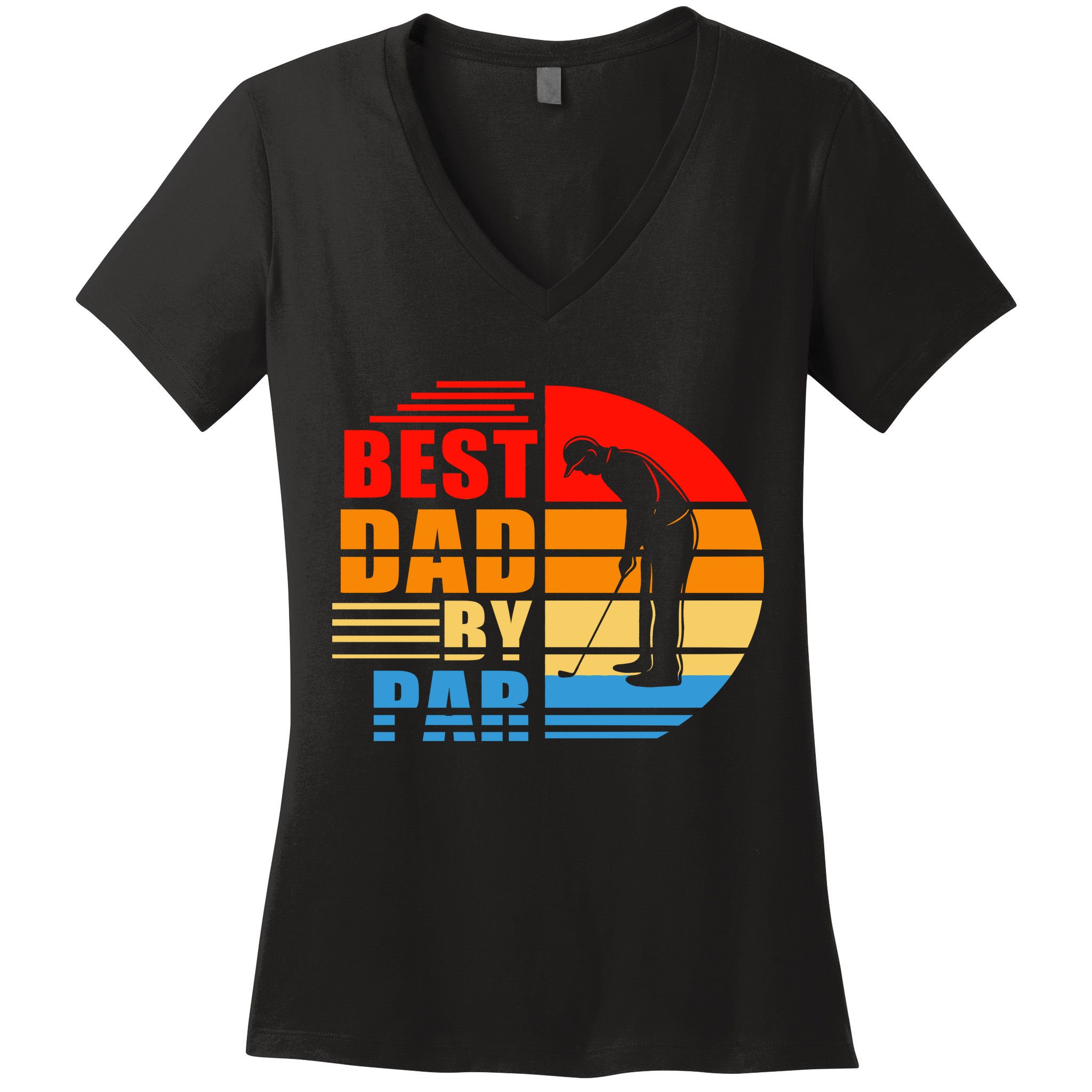 Best Dad By Par Retro Golf Sunset Women's V-Neck T-Shirt