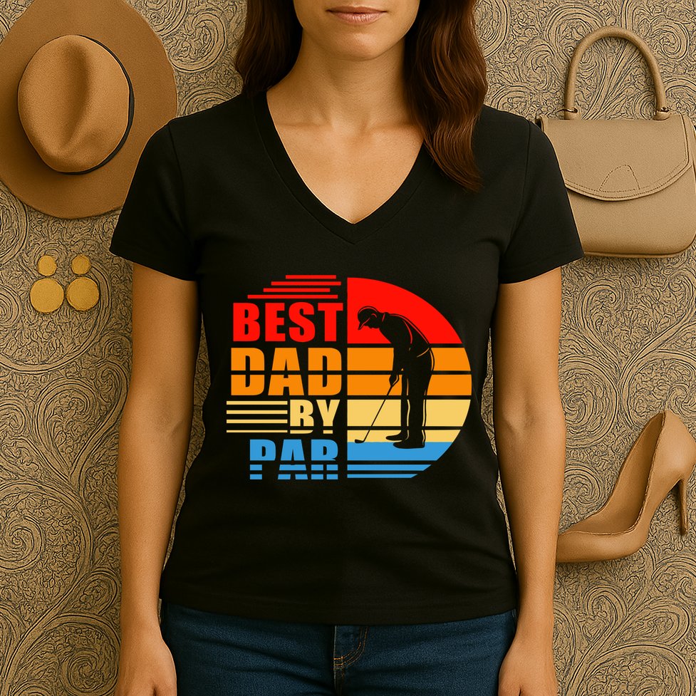 Best Dad By Par Retro Golf Sunset Women's V-Neck T-Shirt