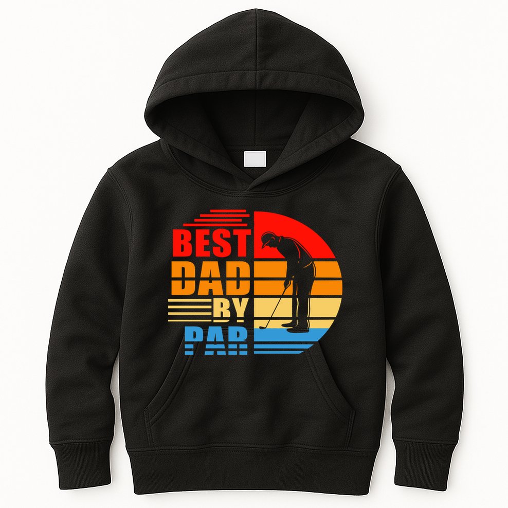 Best Dad By Par Retro Golf Sunset Kids Hoodie