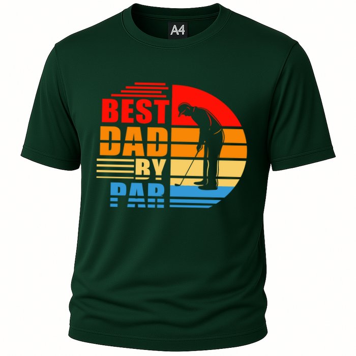 Best Dad By Par Retro Golf Sunset Cooling Performance Crew T-Shirt