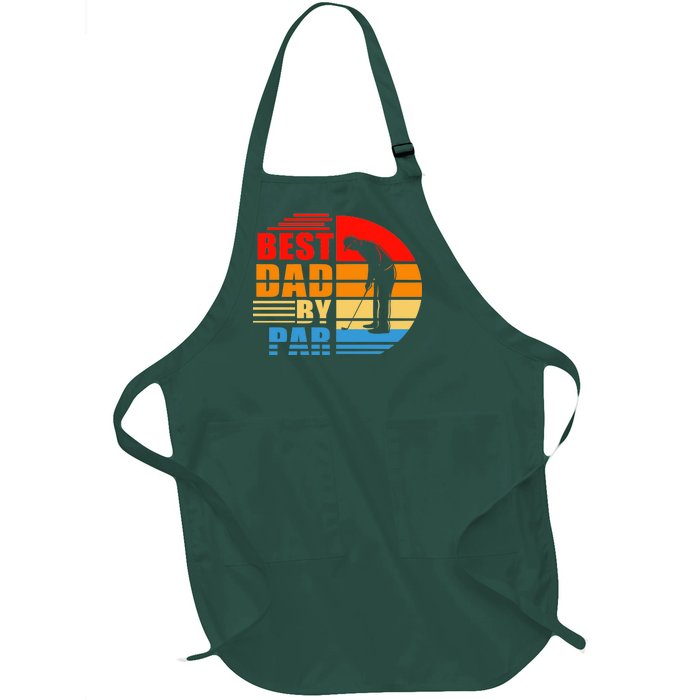 Best Dad By Par Retro Golf Sunset Full-Length Apron With Pockets