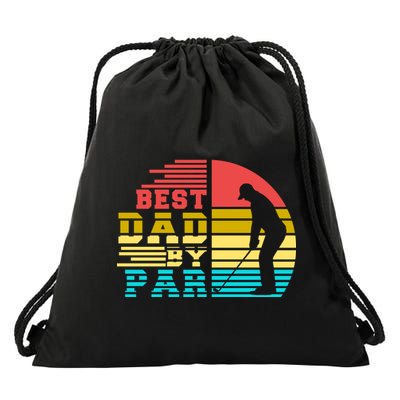 Best Dad By Par Retro Sunset Drawstring Bag