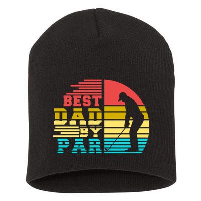 Best Dad By Par Retro Sunset Short Acrylic Beanie