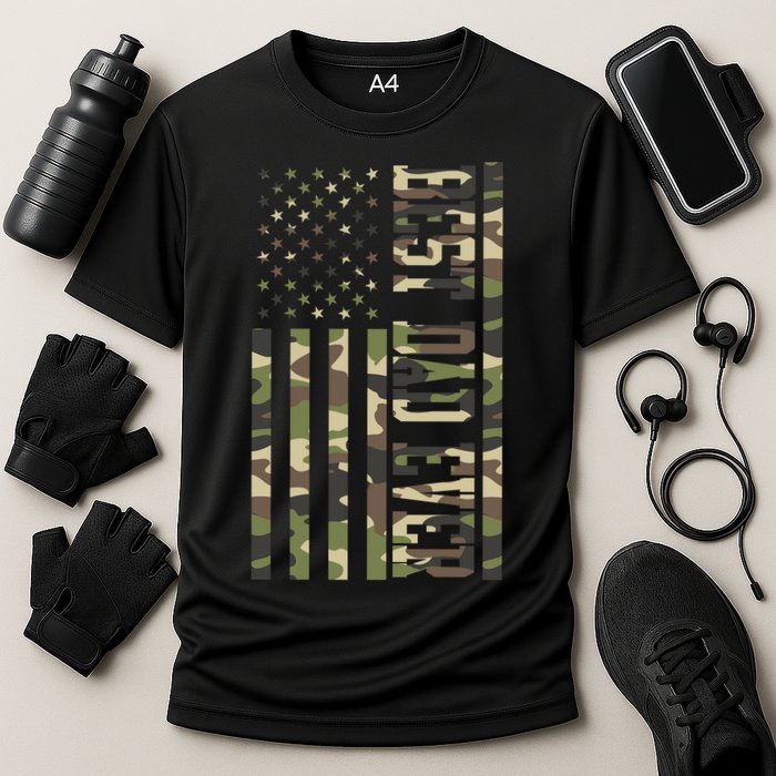 Best Dad Ever Army Flag Cooling Performance Crew T-Shirt